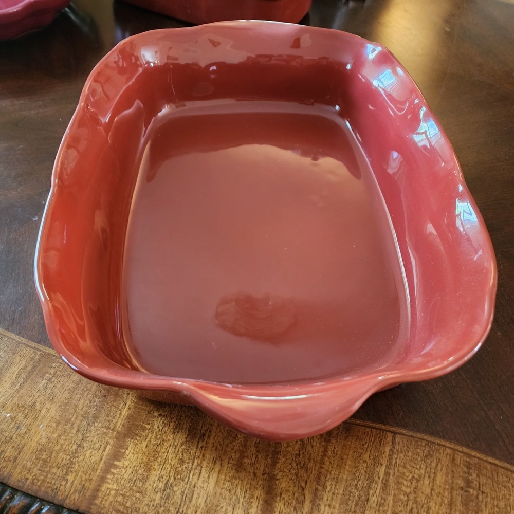 De Silva Scalloped Pottery Casserole Dish Ceramic Red Made In Italy 12x9